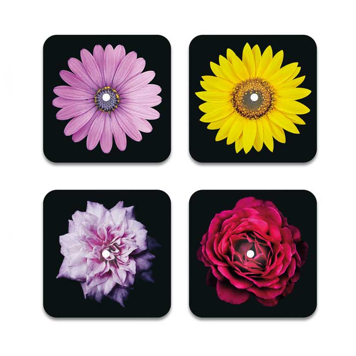 LED-Untersetzer – 4er-Set bunte Blumen – Satislight24